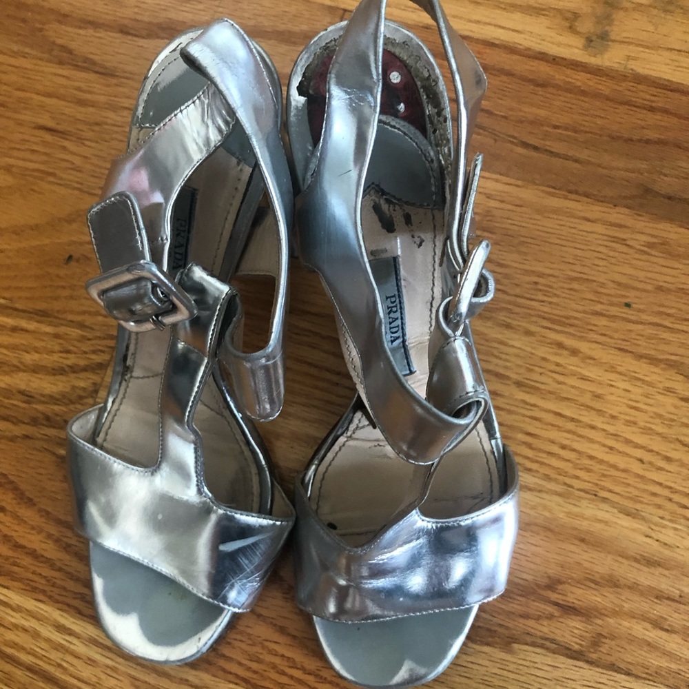 Prada Worn Sandals-Silver (needs repair)